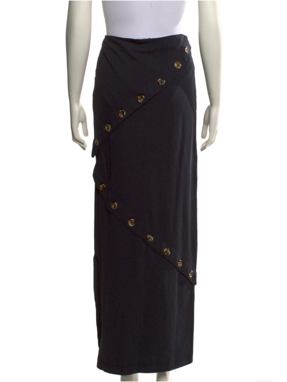 A.W.A.K.E. Mode Black Button Asymmetric Maxi Skirt S Organic Cotton - Picture 6 of 6